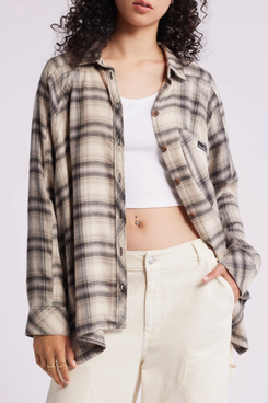 BDG Urban Outfitters Brendon Plaid High-Low Hem Button-Up Shirt