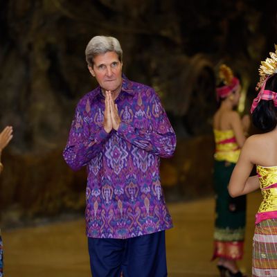 US Secretary of State John Kerry, wearing an 