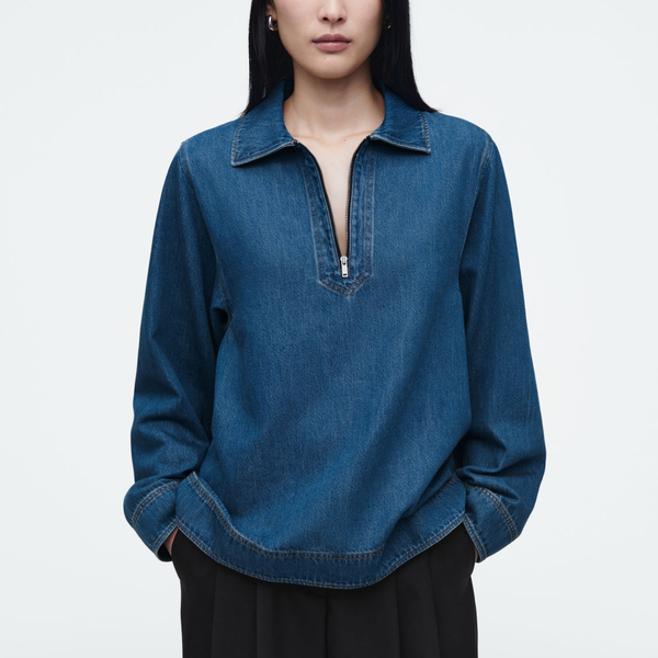 COS Denim Half-Zip Blouse