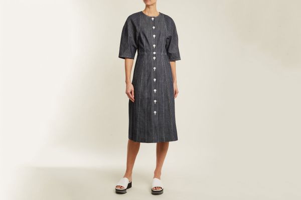Tibi Cocoon-Sleeved Button-Down Denim Dress