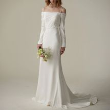 Cocomelody Trumpet-Mermaid Court Train Satin Wedding Dres