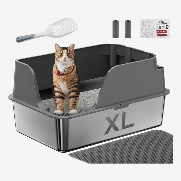 Ellenpent Stainless Steel Leak-Proof Cat Litter Box with Lid, X-Large