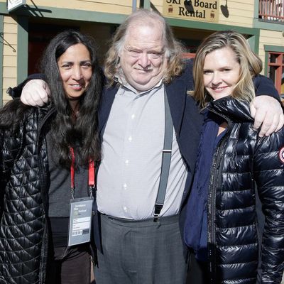 Gold, center, with L.A. <i>Times</i> editor (and Gold's wife) Laurie Ochoa, left, and <i>City of Gold</i> director Laura Gabbert.