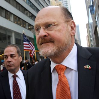 NEW YORK, NY - OCTOBER 14: Republican New York City mayoral candidate Joe Lhota marches in the 69th Annual Columbus Day Parade on October 14, 2013 in New York City. With dozens of floats, marching bands and politicians on hand, the annual celebration of Italian American culture and heritage draws large crowds along 5th Avenue. (Photo by Spencer Platt/Getty Images)