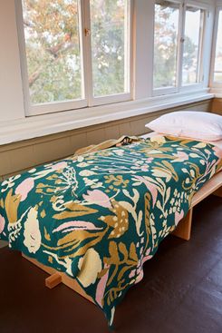 Hillery Sproatt Poppies and Lotus Forest Green Large Blanket