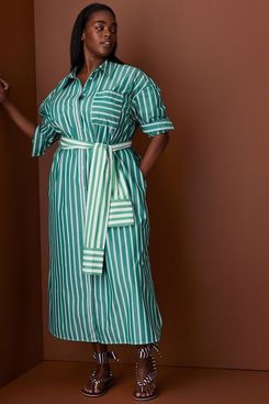 Rosie Assoulin x Target Long Sleeve Tie-Waist Striped Poplin Maxi Shirt Dress