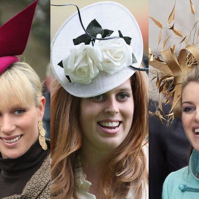 Zara Phillips, Princess Beatrice, and Laura Parker Bowles all in Philip Treacy's creations.