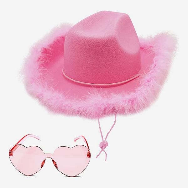 4E's Novelty Cowboy Hat with Feathers + Heart Shaped Sunglasses