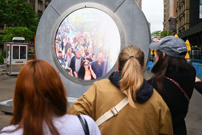 The Portal, a public technology sculpture connecting Ireland and New York, Manhattan, New York, USA - 10 May 2024