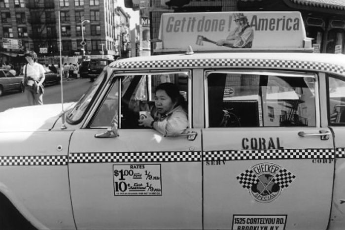 Lily Chin, who Lee said was the first Chinese woman to drive a New York City cab, in Chinatown, 1983.