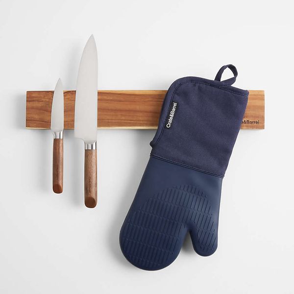 Crate and Barrel Silicone Blue Oven Mitts, Set of 2