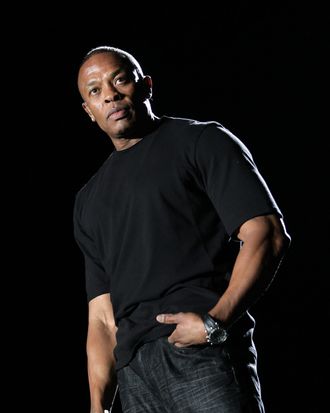 Rapper Dr. Dre performs onstage during day 3 of the 2012 Coachella Valley Music & Arts Festival at the Empire Polo Field on April 15, 2012 in Indio, California.