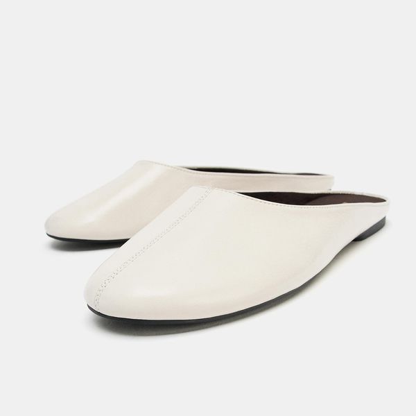 Zara Flat Leather Mule Shoes