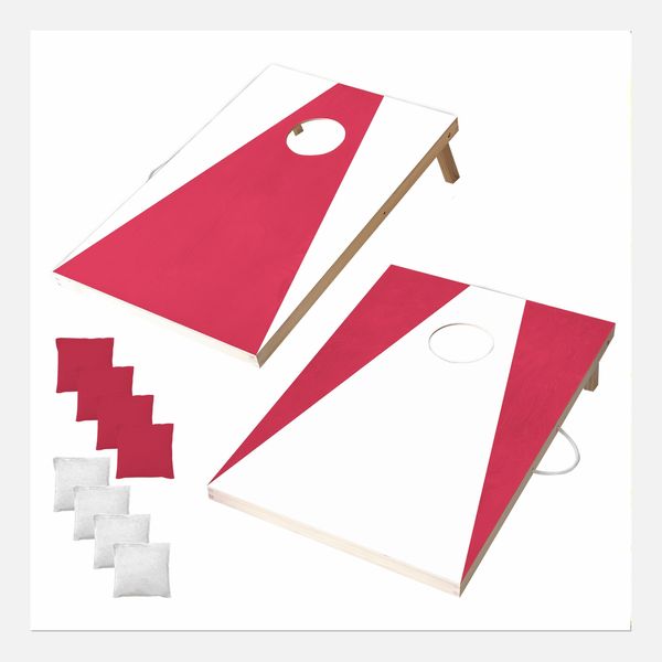 Wooden Cornhole Set, Cardinal & White Colors, Stick & Slide Bags, 10 Pieces