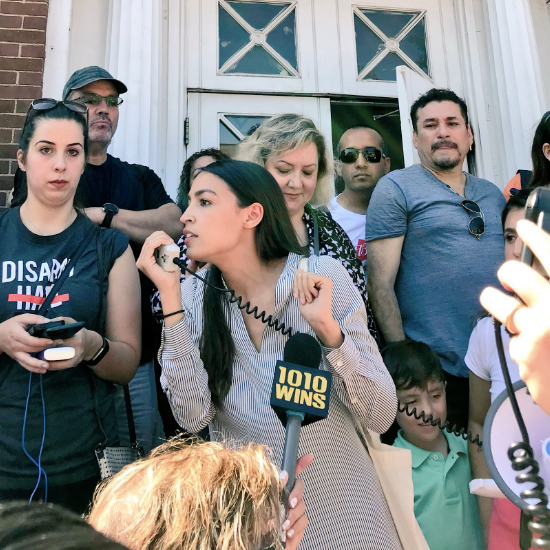Alexandria Ocasio-Cortez at the rally in Queens.
