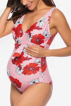 Summer Mae Women's One Piece Flower Printed Maternity Swimsuit