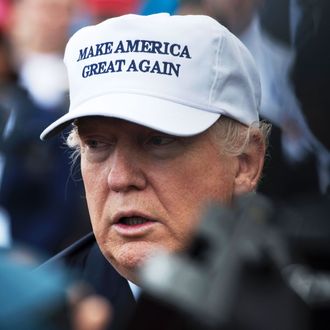 Presumptive Republican presidential nominee Donald Trump arrives to officially open his Trump Turnberry hotel and golf resort in Turnberry, Scotland on June 24, 2016