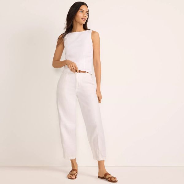 Lands’ End Women’s Linen High Rise Pleated Barrel Leg Ankle Pants