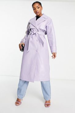 Miss Selfridge Croc Faux Leather Trench Coat In Lilac