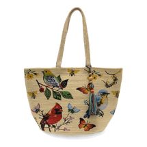 Joy Susan Painted Birds Avis Jute Tote w/ Tassel