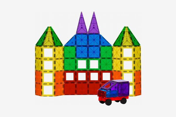 Best Choice Products 100-Piece Transparent Rainbow Magnetic Building Geometric Tiles w/ Wagon and Carrying Case