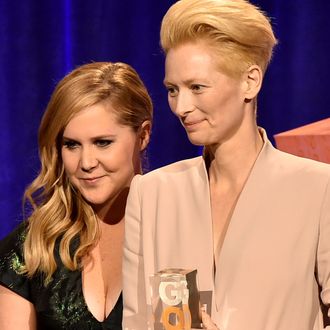 NEW YORK, NY - DECEMBER 01: Amy Schumer (L) and Tilda Swinton attend IFP's 24th Gotham Independent Film Awards at Cipriani, Wall Street on December 1, 2014 in New York City. (Photo by Theo Wargo/Getty Images for IFP)
