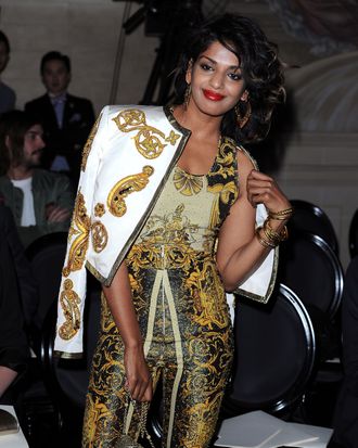 M.I.A. attends the Versace Haute-Couture show as part of Paris Fashion Week Fall / Winter 2013 at the Ritz hotel on July 1, 2012 in Paris, France. 