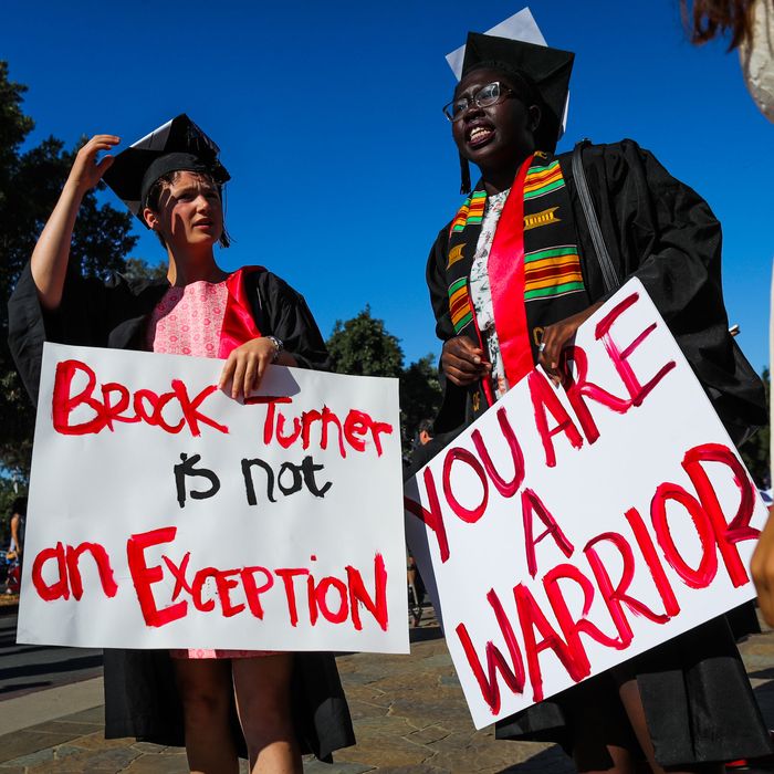 Stanford students protesting Turner's sentence at their graduation
