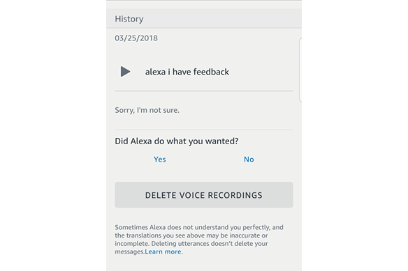 The author requests feedback for Alexa, but Alexa doesn't understand.