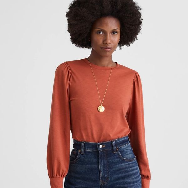 Madewell Smocked Long-Sleeve Top in Soft Slub