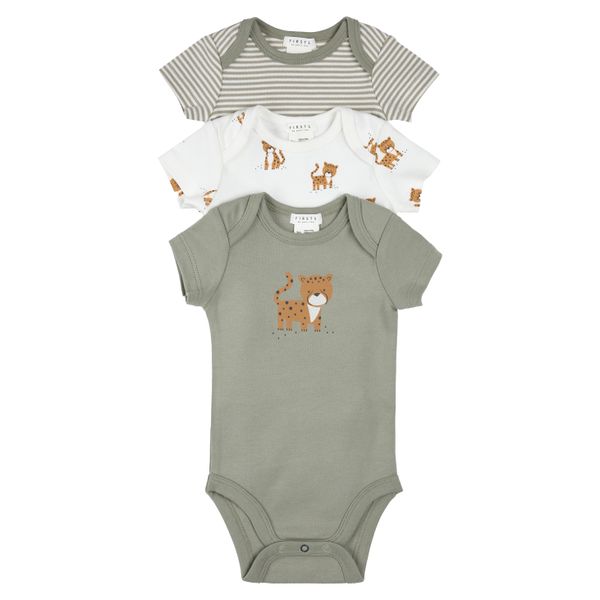 Petit Lem Assorted 3-Pack Organic Cotton Bodysuits - Green