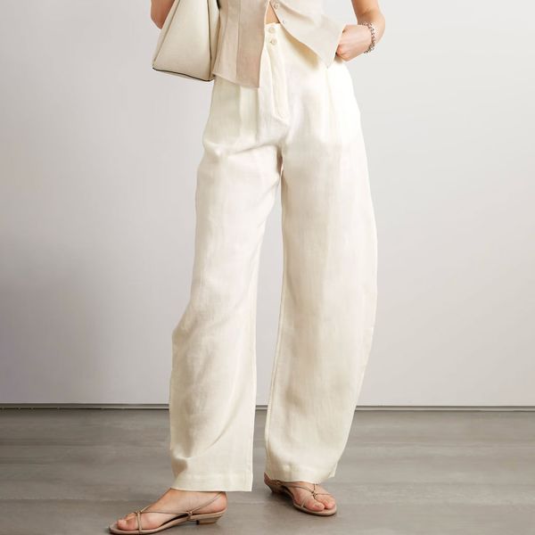 Cortana Marlo Pleated Linen Straight-Leg Pants