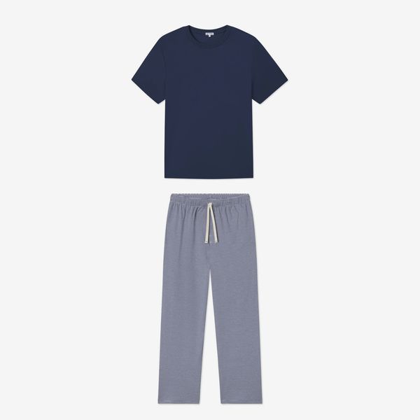 Lake Pajamas Men’s Pima Sleep Short-Long Set in True Navy