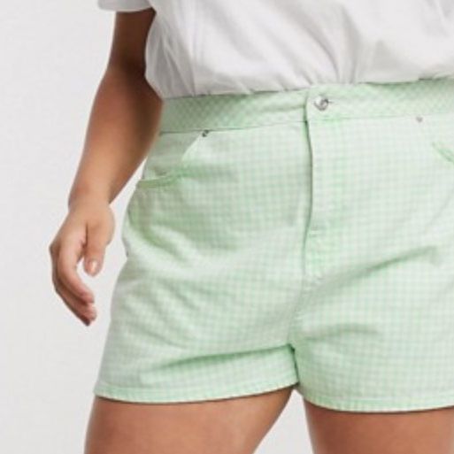 ASOS DESIGN Curve Denim A-Line Short in Gingham