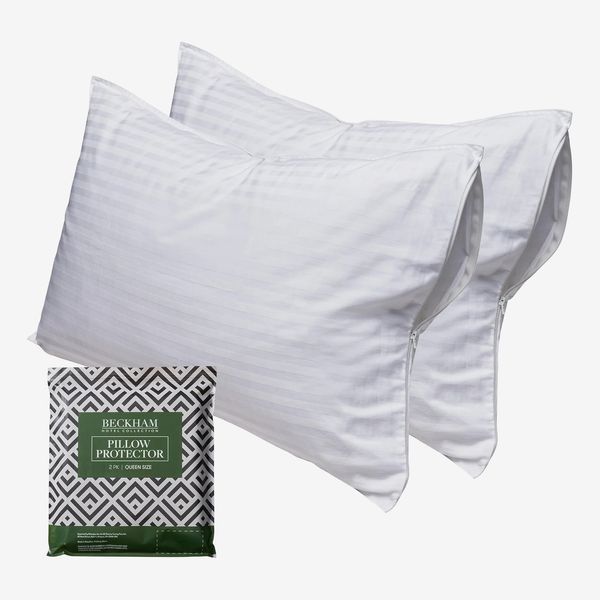 Beckham Hotel Collection Queen Size White Pillow Protector with Zipper Set of 2