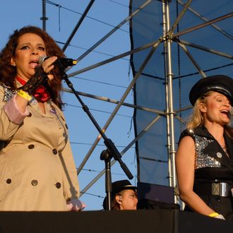 SANTA MONICA, CA - OCTOBER 19: Actresses Maya Rudolph and Amy Poehler perform at the Festival Supreme comedy and music festival on the Santa Monica Pier on October 19, 2013 in Santa Monica, California. (Photo by Michael Tullberg/Getty Images)