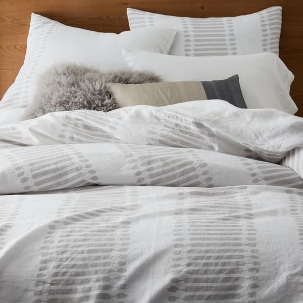 West Elm Belgian Flax Linen Ikat Stripe Duvet Cover & Shams