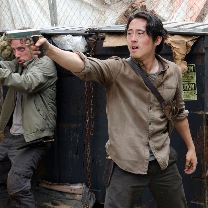 Michael Traynor as Nicholas and Steven Yeun as Glenn Rhee - The Walking Dead _ Season 6, Episode 3 - Photo Credit: Gene Page/AMC