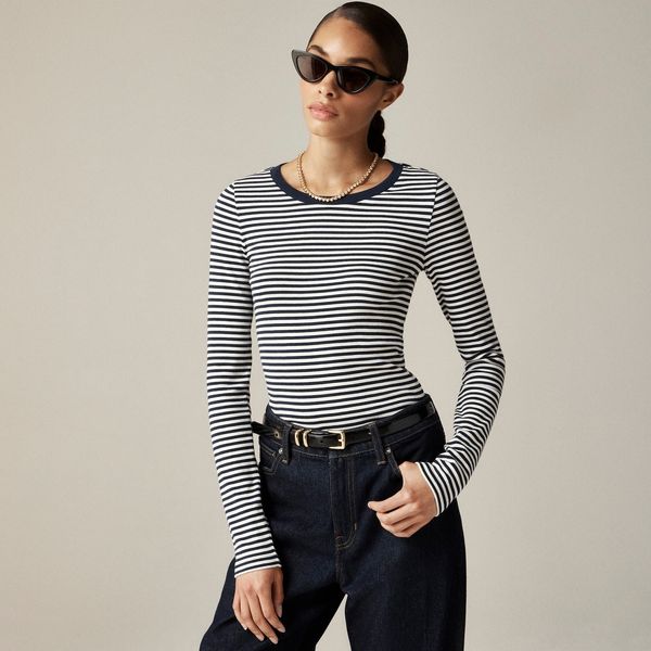 J.Crew Perfect-Fit Long-Sleeve Crewneck T-Shirt in Stripe