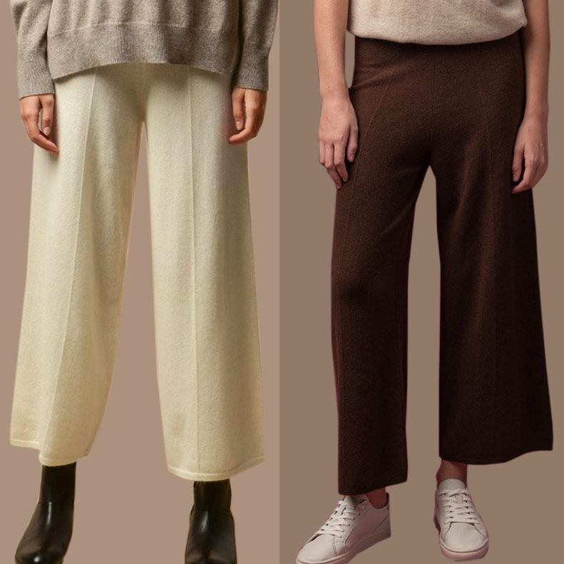 How to wear wide leg cashmere pants, cashmere pants outfit idea