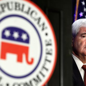 Former Speaker of the House Newt Gingrich prepares to address the Republican National Committee's State Chairman's meeting on May 11, 2010 in National Harbor, Maryland.