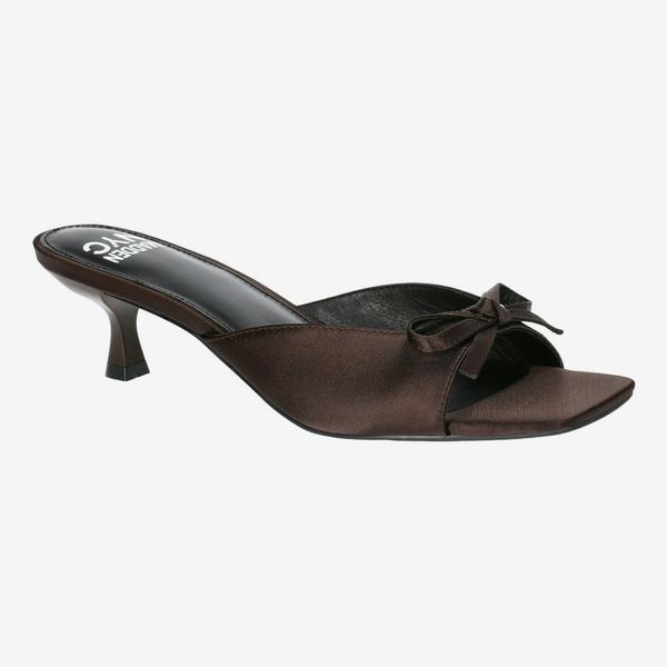 Madden NYC Women's Satin Kitten Heel Sandals with Bow