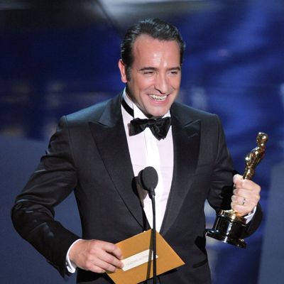 HOLLYWOOD, CA - FEBRUARY 26: Actor Jean Dujardin accepts the Best Actor Award for 'The Artist' onstage during the 84th Annual Academy Awards held at the Hollywood & Highland Center on February 26, 2012 in Hollywood, California. (Photo by Kevin Winter/Getty Images)