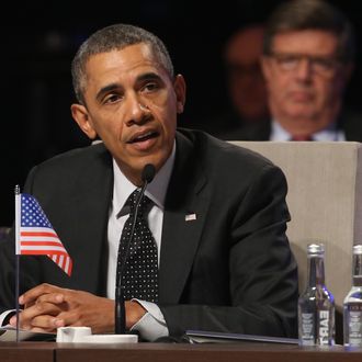 THE HAGUE, NETHERLANDS - MARCH 25: U.S. President Barack Obama speaks at the closing session of the 2014 Nuclear Security Summit on March 25, 2014 in The Hague, Netherlands. Leaders from around the world have come to discuss matters related to international nuclear security, though the summit is overshadowed by recent events in Ukraine. (Photo by Sean Gallup/Getty Images)