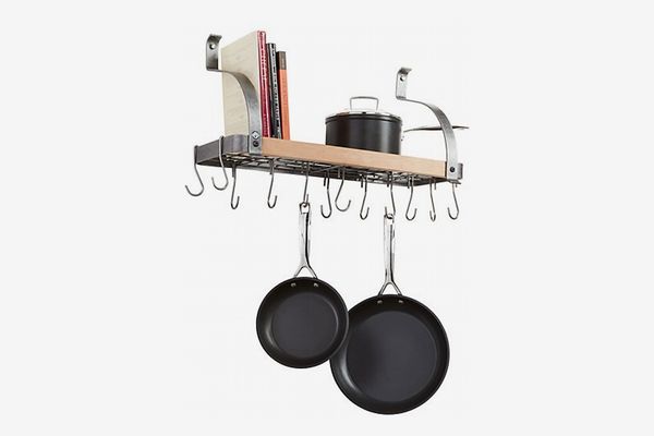 Enclume Steel and Wood Bookshelf Wall Pot Rack