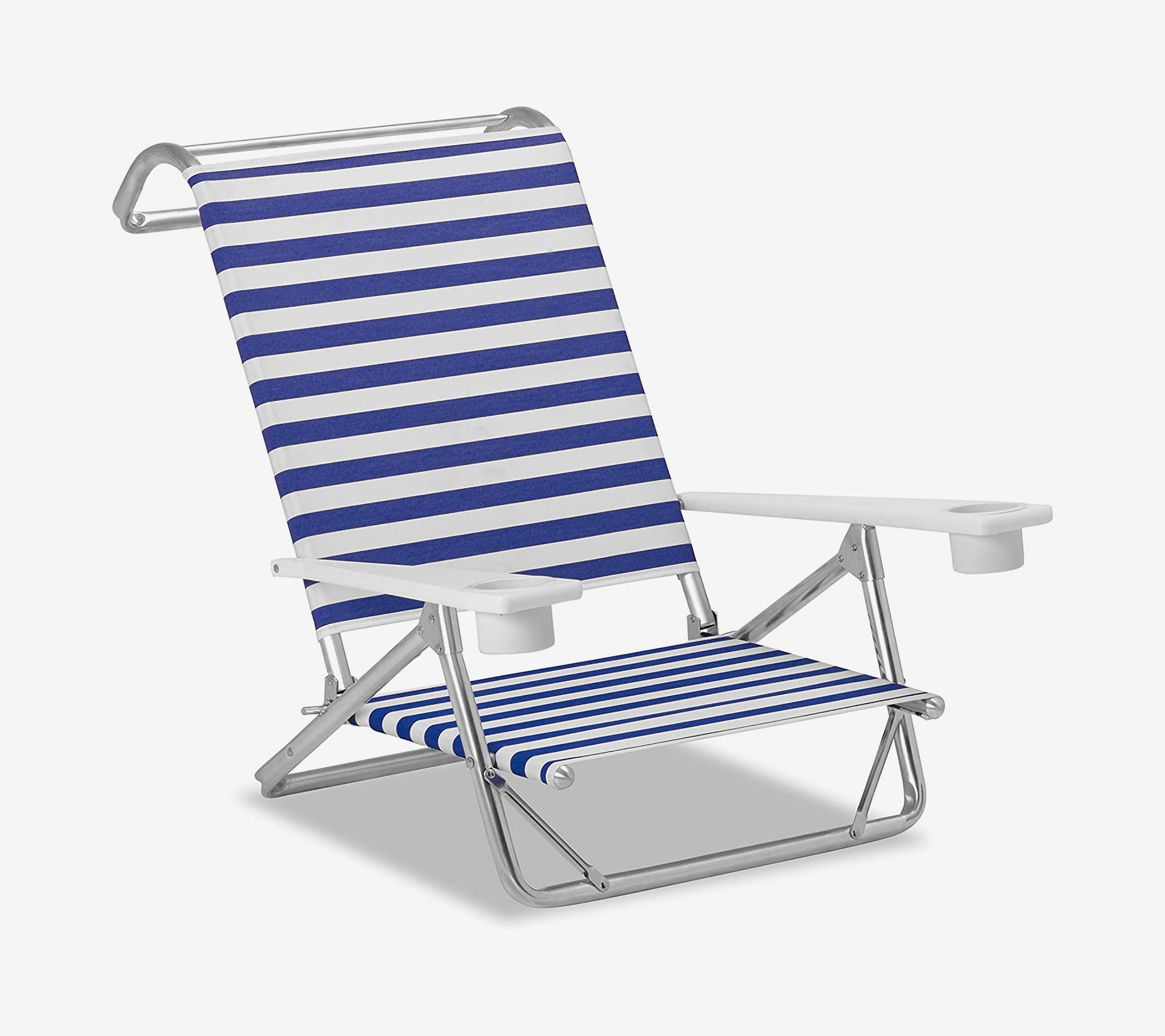 Tommy Bahama Polyester Blue Striped Folding Beach Lounger Chair