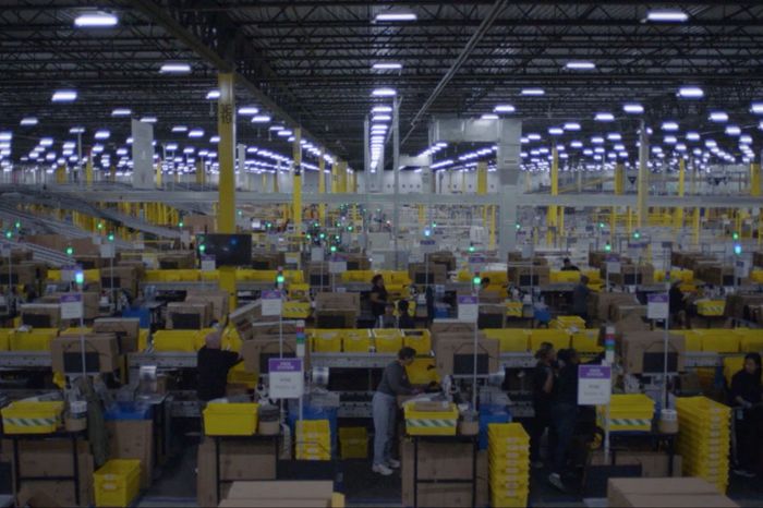 An Amazon warehouse, as seen in Nomadland.