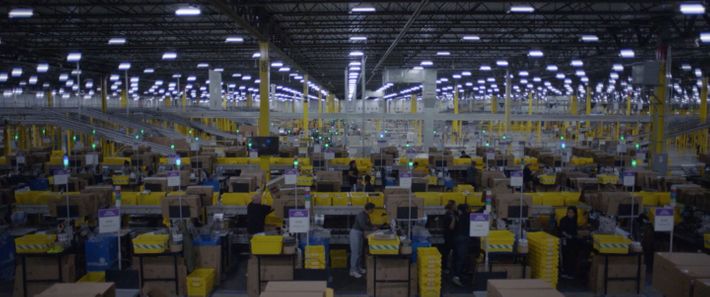 An Amazon warehouse, as seen in Nomadland.