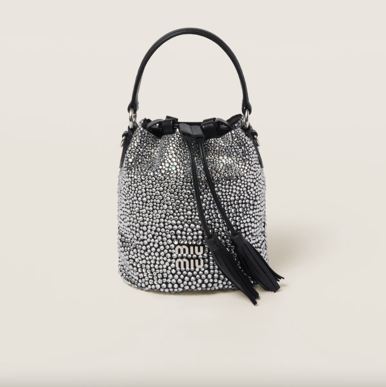 Satin Bucket Bag with Synthetic Crystals