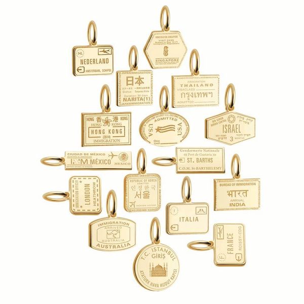 Jetset Candy Passport Stamp Charm Mini, Solid Gold